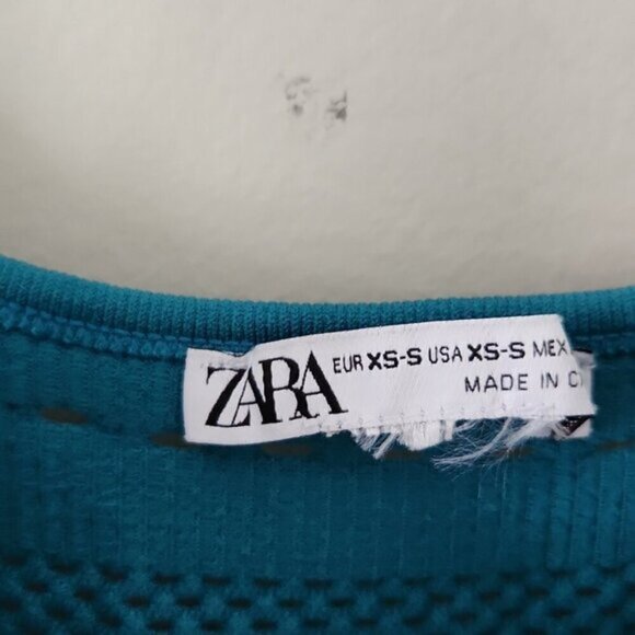 ZARA | Seamless Perforated Bodysuit Top Teal Blue Green Sz XS Small - Picture 4 of 5